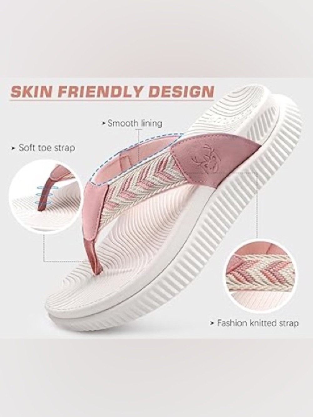 Women's Pink Light Orthotic Flip Flops with Arch Support Cushion Recovery Sandal